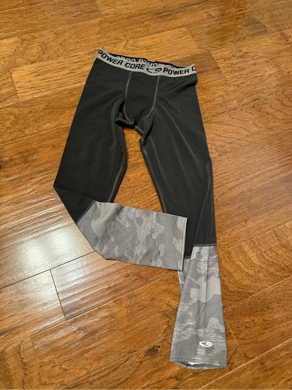 Champion Black Compression Tights with Gray Camo Leg Panels